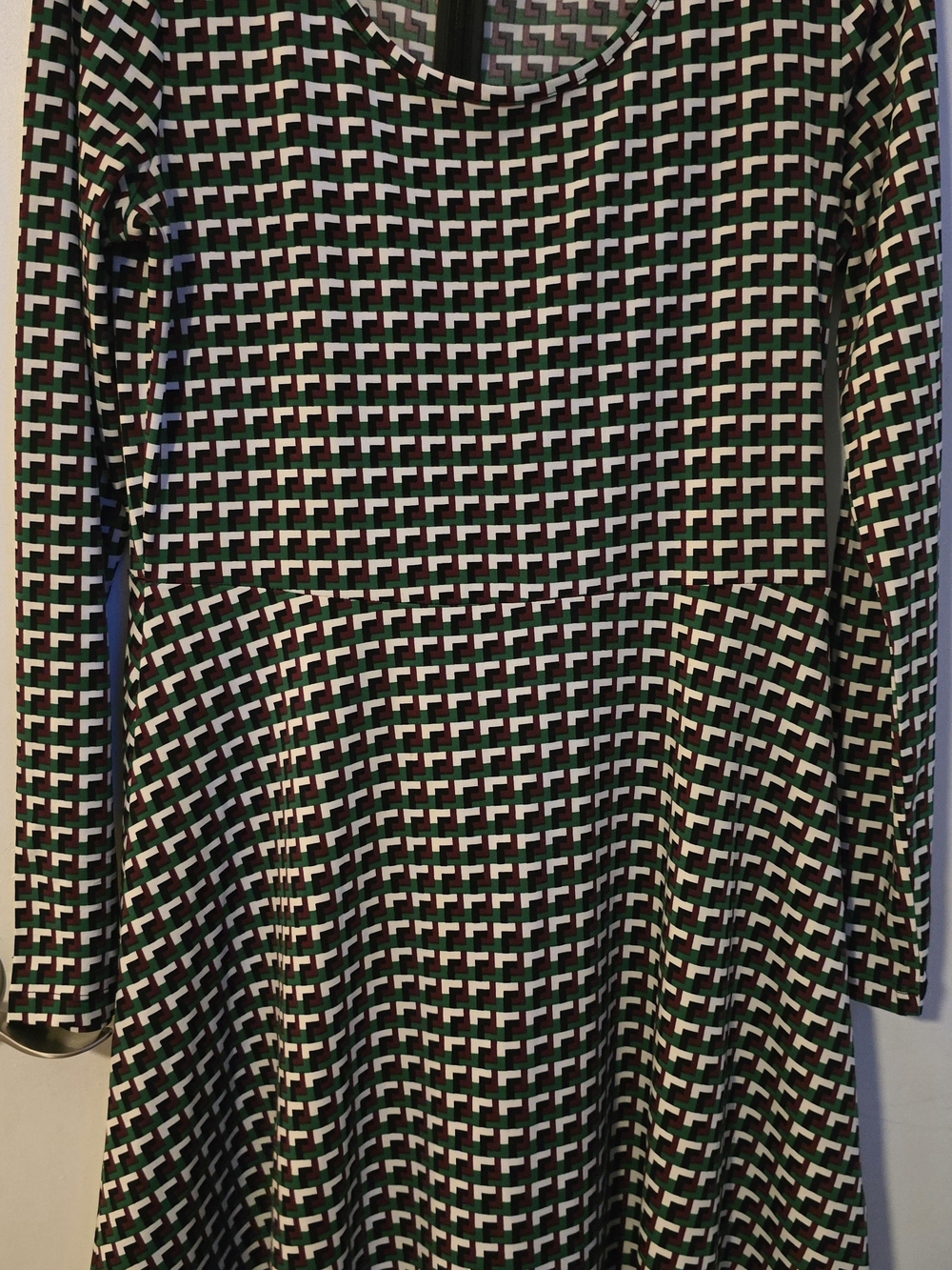 Michael Kors Black, White & Green Geometric Long-Sleeve Dress